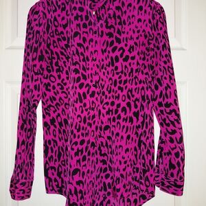 Barneys New York Hot Pink and Black Leopard Print Button-Down Shirt
